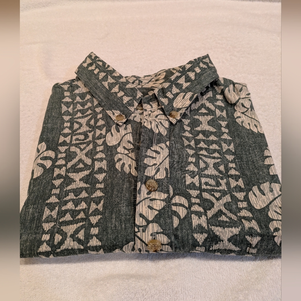 Cooke Street Honolulu, Green and Cream Patterned Button-Up Shirt